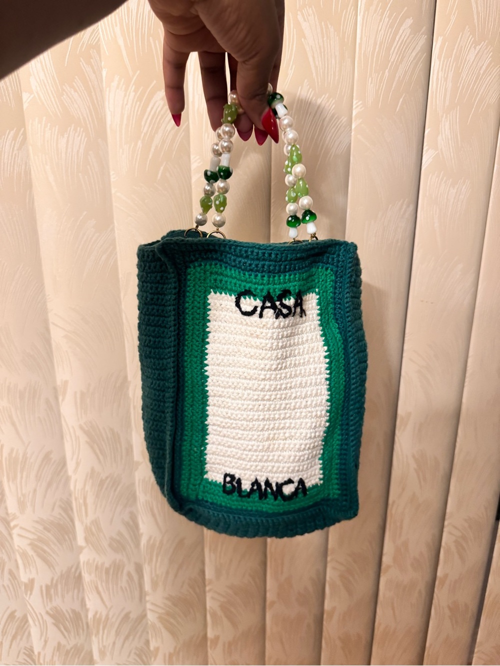 Casa Blanca Green Crochet Mini Bag with Beaded Handle